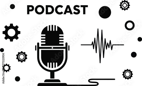 Podcast recording studio microphone audio equipment vector illustration