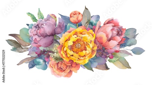 Lush and vibrant floral bouquet arrangement featuring peonies roses dahlias and lush greenery in a harmonious display of color and texture