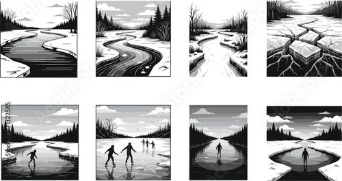 Midnight fireworks, digital clocks, New Year celebration, festive countdown, graphic design, black and white art, stylized time, explosive moment, event display