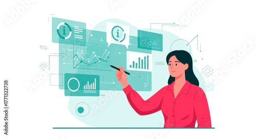 Digital Analyst Analyzing Data Statistics with Modern Presentation Graphics Display