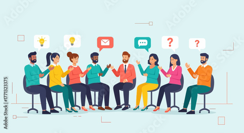 Diverse Group Discussion Illustrates Ideas, Communications, and Collaborative Decision-Making