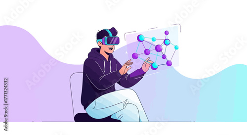 Experiencing Virtual Reality: A Person Interacting With Futuristic Technology, Immersive Design