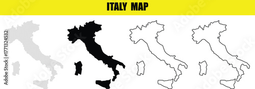 Hand made Italy map vector set outline and silhouette for infographic and design element