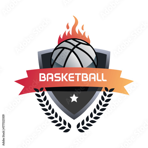 Shield Emblem Basketball Sports Logo