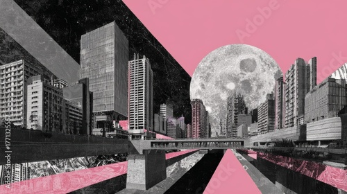 Urban landscape transformation at night modern city digital art surreal environment aerial view