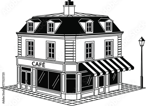 Cafe building illustration vector french bistro architecture design