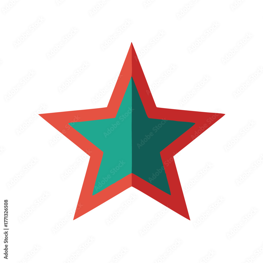 Fototapeta premium Flat Vector Illustration of a Five-Pointed Star with Red and Green Colors.