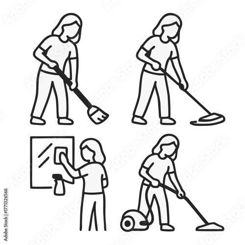 vector illustration of a woman or housewife cleaning the house