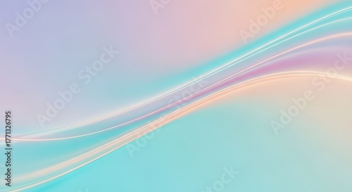 Dreamy pastel gradient background with smooth flowing wave lines in soft turquoise, peach, and lavender tones creating a gentle futuristic abstract design ideal for modern digital art themes