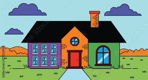 Colorful cartoon house vector illustration for kids and design