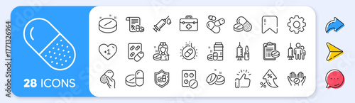 Medical drugs line icons. Interest rate, AI generate, Inflation icons. Healthcare, Prescription and Pill signs. Pharmacy drugs, medical nurse, recipe pill icons. Vector