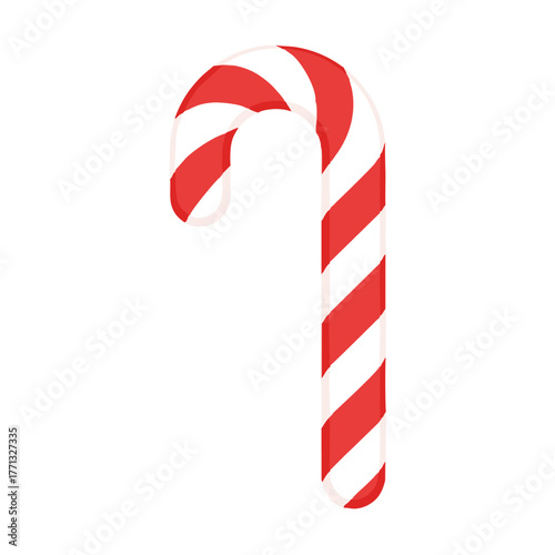 Iconic red and white striped candy cane, a festive peppermint sweet treat.