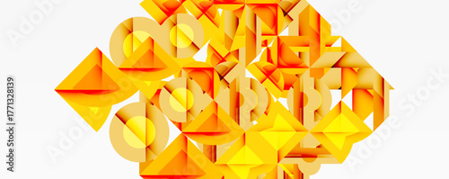 Orange lettering spells growth, stacked, geometric shapes create visual interest. Bright colors dominate white background.