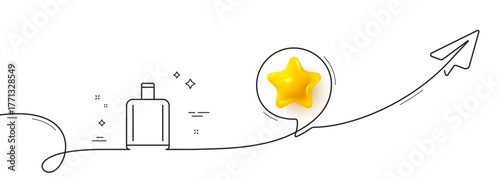 Airport baggage reclaim line icon. Continuous line with share plane. Airplane luggage sign. Flight checked bag symbol. 3d star in speech bubble. Baggage reclaim single line ribbon. Vector
