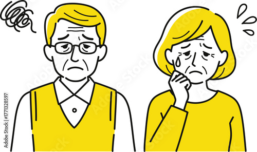 Sad elderly couple illustration showing depression and mental health
