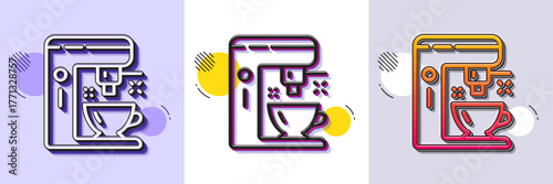 Coffee maker line icon. Halftone dotted pattern. Gradient icon with grain shadow. Tea machine sign. Hotel service symbol. Line coffee maker icon. Various designs. Vector