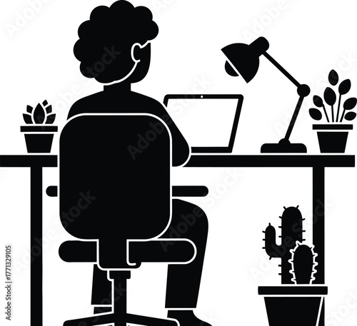 Remote work silhouette vector illustration home office workspace