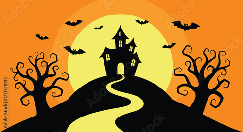 Halloween haunted house vector illustration spooky night design