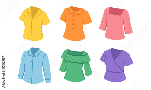 Colorful fashion collection of women's tops in simple minimalistic style