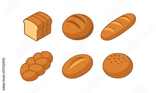 Set of various bread types in flat style