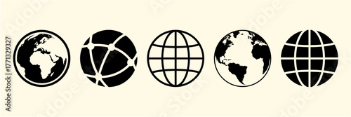 Set globe icons black color design with flat style  world map vector template