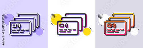 Credit card line icon. Halftone dotted pattern. Gradient icon with grain shadow. Bank money payment sign. Non-cash pay symbol. Line card icon. Various designs. Vector