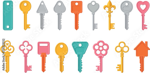 Vector illustration of colorful cartoon keys for security concept