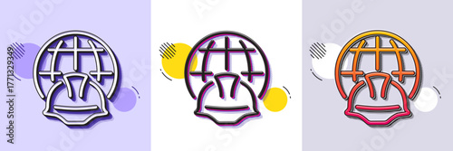 Global engineering line icon. Halftone dotted pattern. Gradient icon with grain shadow. Engineer or architect helmet sign. World construction symbol. Line global engineering icon. Vector