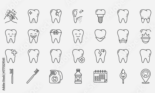 Dental Care Icons Healthy Teeth and Oral Hygiene Set