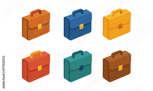 Colorful isometric business briefcases set in modern design