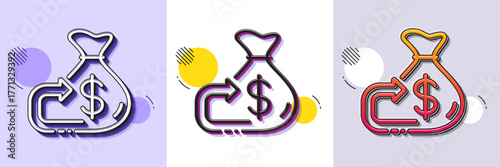 Money cashback line icon. Halftone dotted pattern. Gradient icon with grain shadow. Financial goal sign. Investment budget symbol. Line cashback icon. Various designs. Vector