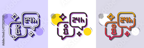 Info line icon. Halftone dotted pattern. Gradient icon with grain shadow. Help inform sign. 24 hours support information symbol. Line info icon. Various designs. Vector