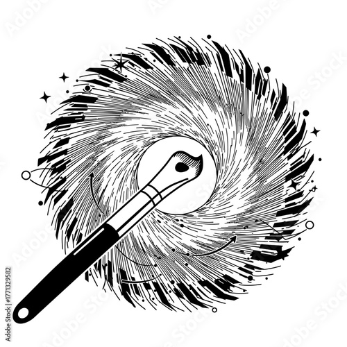 A dynamic paintbrush conjures a mesmerizing, swirling abstract design, adorned with sparkling elements, symbolizing artistic inspiration and creative expression.