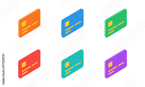 Isometric colorful credit cards grid display with flat modern design