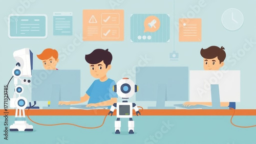 Cartoon vector illustration of doctor and woman patient meeting at a desk in the office room