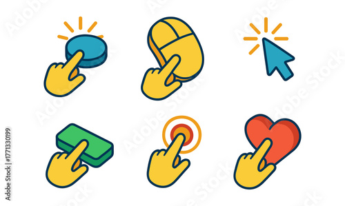 Hand cursor icons set: click elements with modern outline style for web and ui design