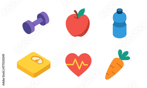Healthy lifestyle icons featuring fitness, nutrition, and wellness elements