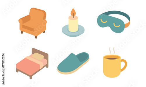 Cozy and relaxing nighttime essentials in isometric style