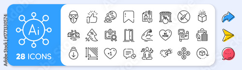 Market, Strong arm and Open door line icons. Interest rate, AI generate, Inflation icons. Pack of Yoga, Be mine, Augmented reality icon. Statistic, Yoga music, Return package pictogram. Vector