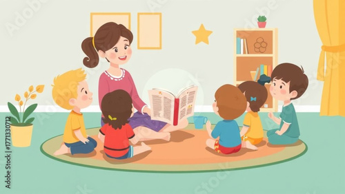 Woman and child enjoying fun together at home while mother is drinking coffee in room