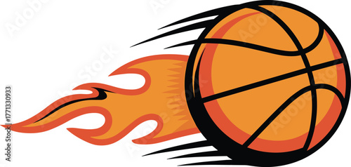 Flaming basketball vector, fiery sports illustration, dynamic ball in motion, speed and energy artwork, athletic graphic design, game power concept