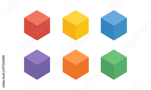 Colorful 3d geometric cubes set in isometric style on white background