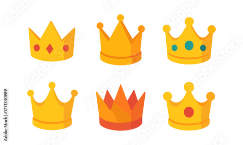 Collection of colorful flat style crowns