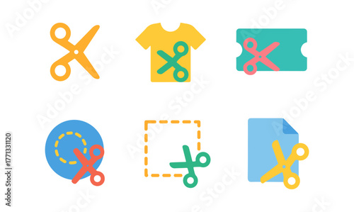 Colorful cutting icons: scissors in modern flat design for diverse applications