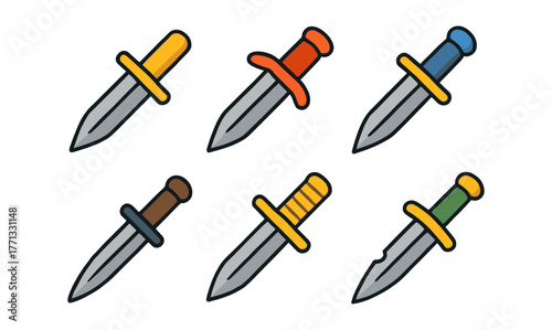 Colorful dagger collection: minimalist blade designs in vibrant tones