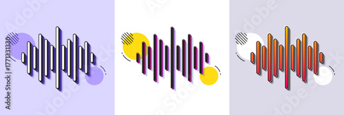 Sound wave line icon. Halftone dotted pattern. Gradient icon with grain shadow. Audio track sign. Radio music symbol. Line sound wave icon. Various designs. Vector