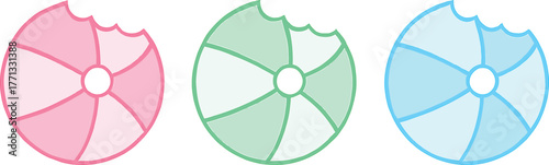 Colorful Bitten Donut Illustration Pink Green Blue Design Sweet Treat Concept