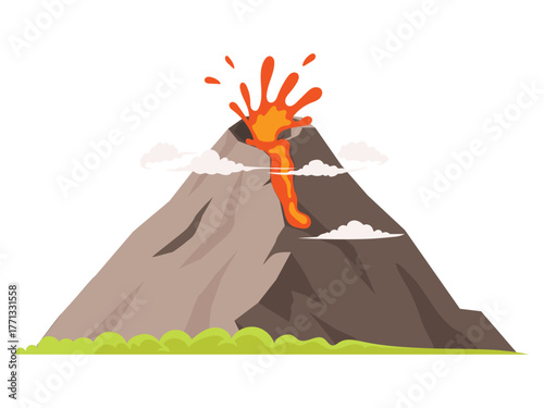 Volcano eruption, eruptions processes illustration