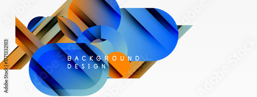Abstract geometric shapes, vibrant colors, dynamic composition. Modern design elements create visually appealing background.