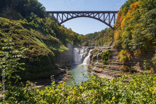 Portage Viaduct Bridge Letchworth State Park New York, Iconic Railway Bridge Over the Genesee River Gorge